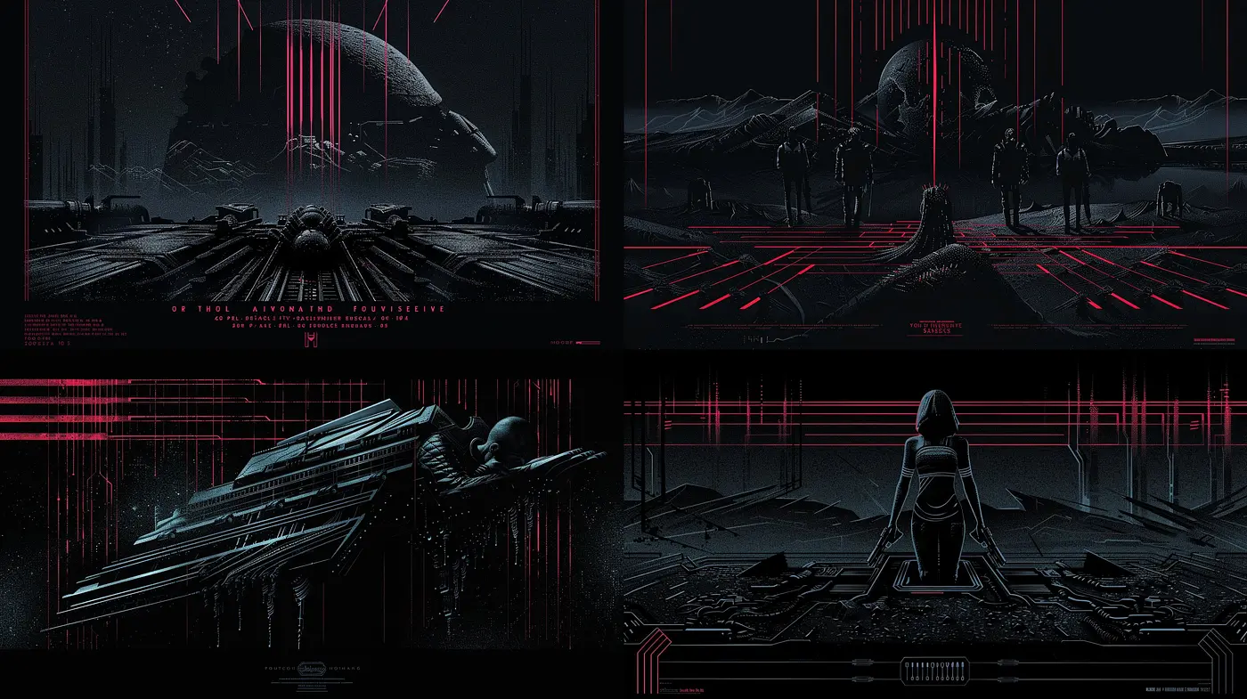 Futuristic Noir Synthwave: An Homage to Retrofuturism and Cyberpunk Aesthetics - Midjourney sref style