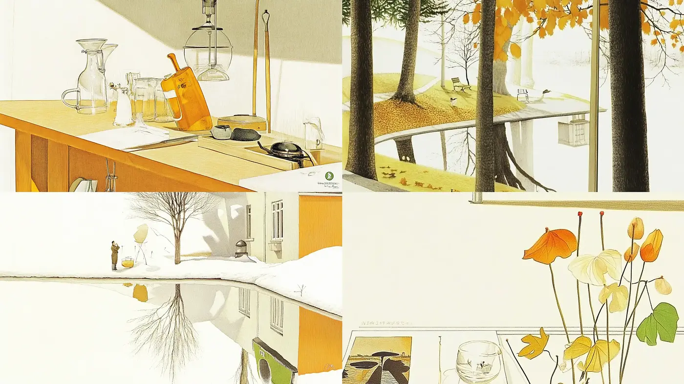Ethereal Serenity in Autumnal Hues: A Fusion of Modern Design and Nature - Midjourney sref style