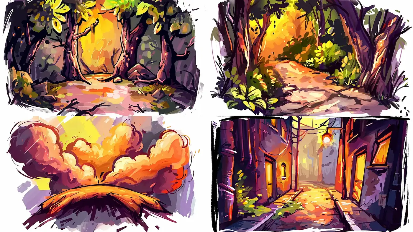 Vivid and Playful Illustrative Landscapes with a Dreamy Atmosphere - Midjourney sref style