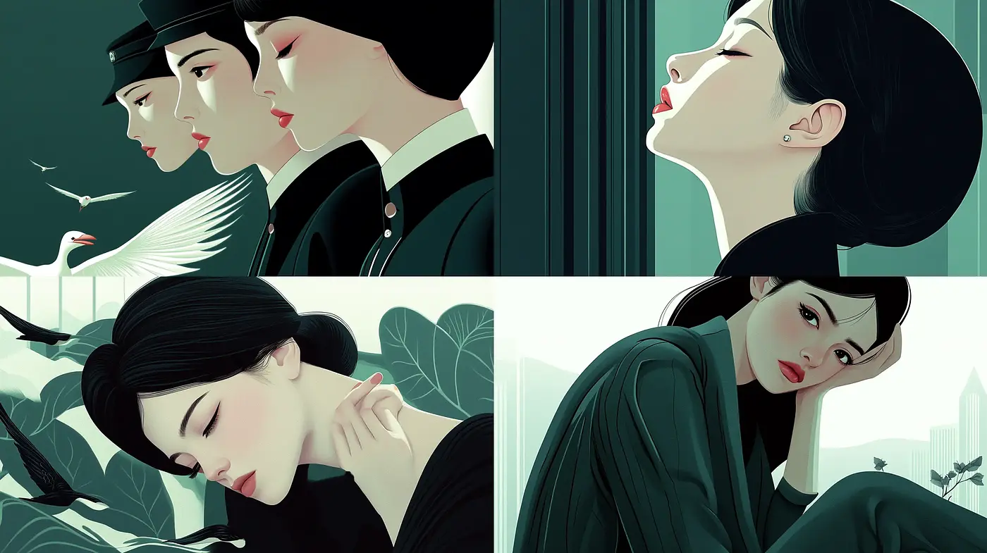 Elegant Serenity: Contemporary Graphic Novel Style with a Vintage Twist - Midjourney sref style