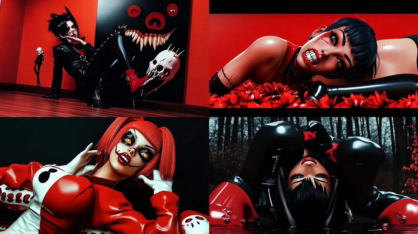 Surreal Gothic Elegance - A Homage to the Macabre in High-Contrast Red and Black - Midjourney sref style