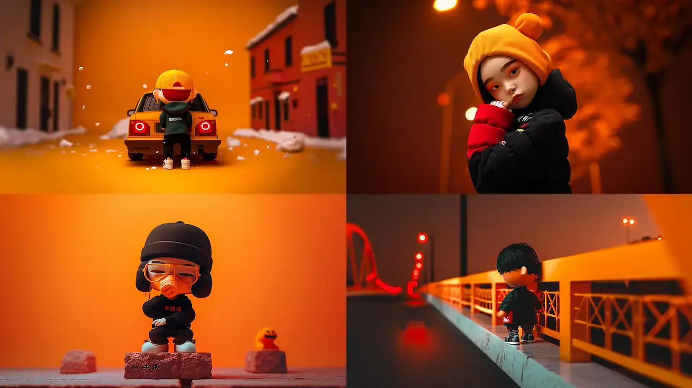 Vibrant, stylized urban scenes with playful character designs - Midjourney sref style