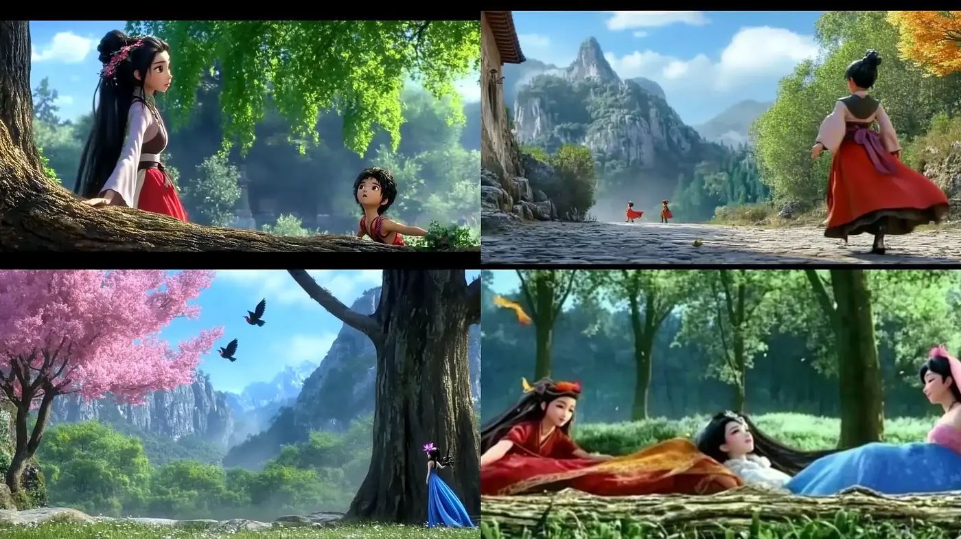 Enchanting Pastoral Elegance in Lush Animated Landscapes - Midjourney sref style
