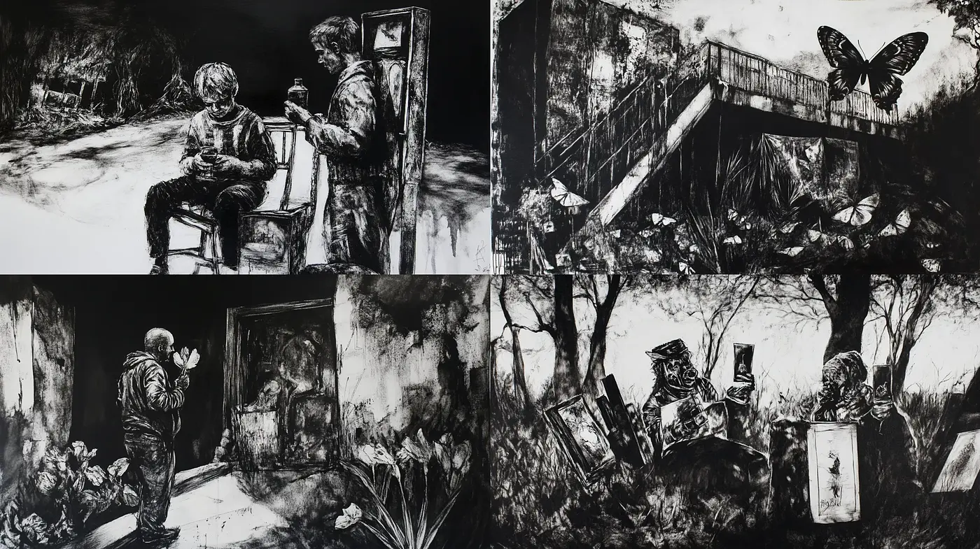 Monochromatic Dreamscapes with Surreal Intricacy - Midjourney sref style