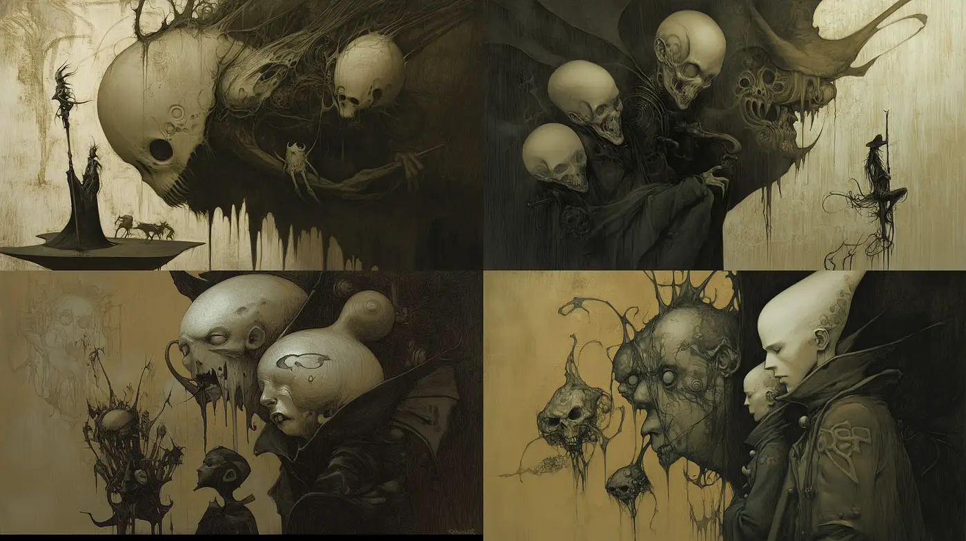 Gothic Surrealism in Sepia Tones - Midjourney sref style