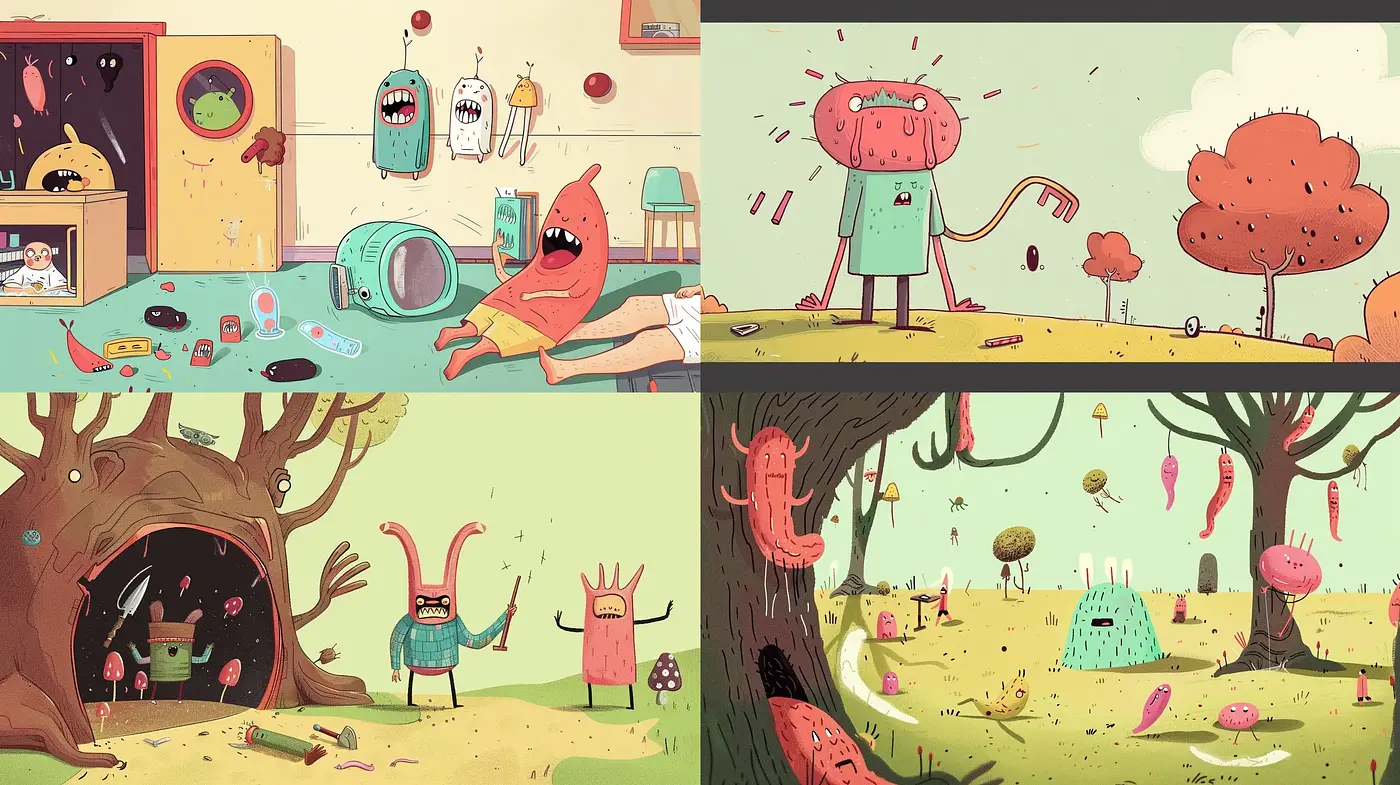 Whimsical Cartoon Panorama with a Washed Pastel Palette - Midjourney sref style