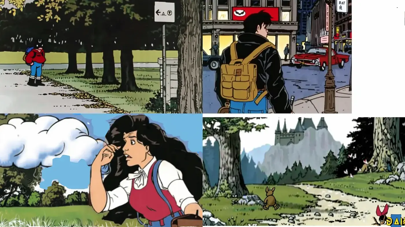 Eclectic Cartoon Visuals with Consistent Textural Elements and Nostalgic Vibe - Midjourney sref style