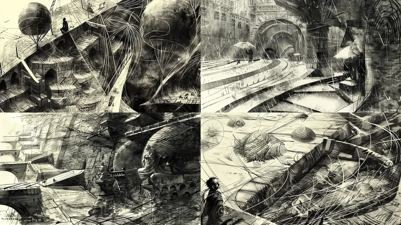 Ethereal Monochrome Dreamscape: An Exploration of Surrealistic Tones and Textures - Midjourney sref style