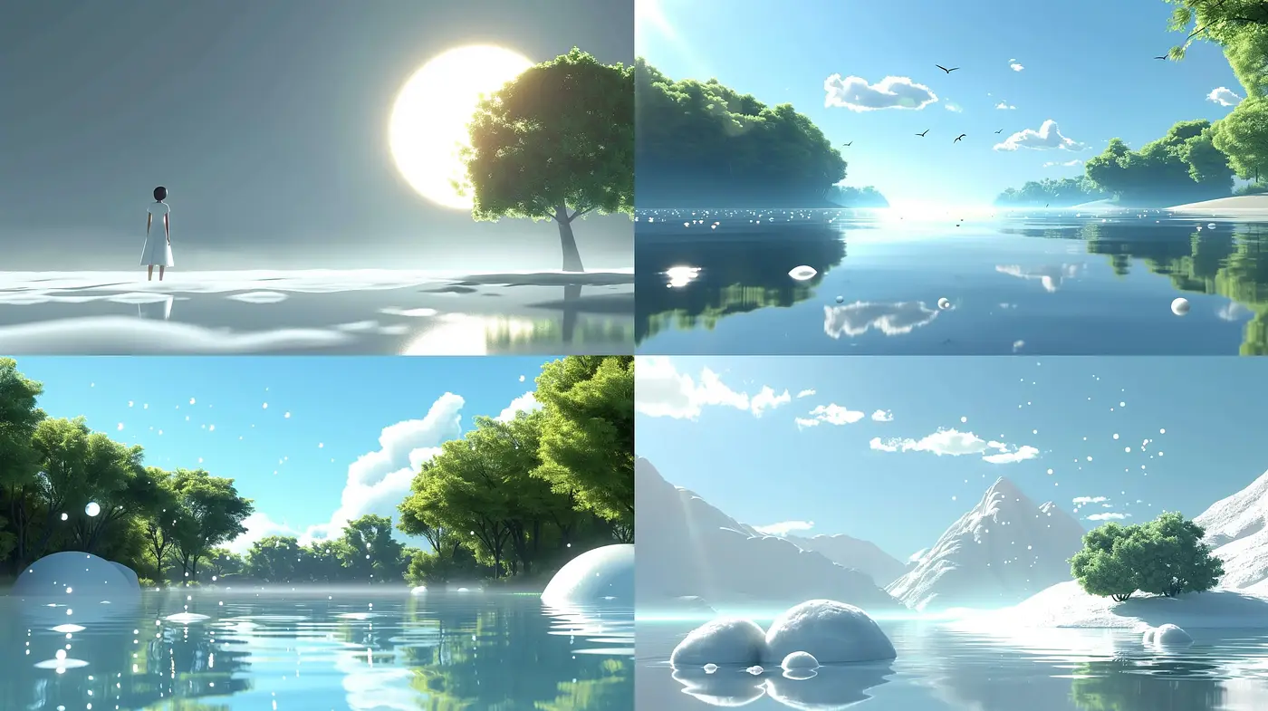 Tranquil Dawn: Serene and Luminous Landscape Vistas - Midjourney sref style
