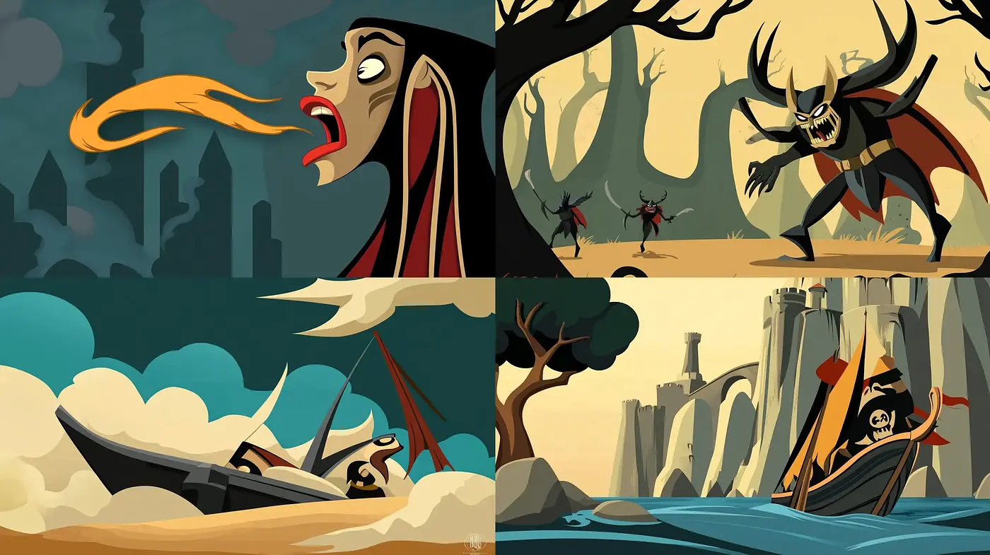 Eerie and Stylized Animation-Inspired Art with a Dark, Vintage Undertone - Midjourney sref style