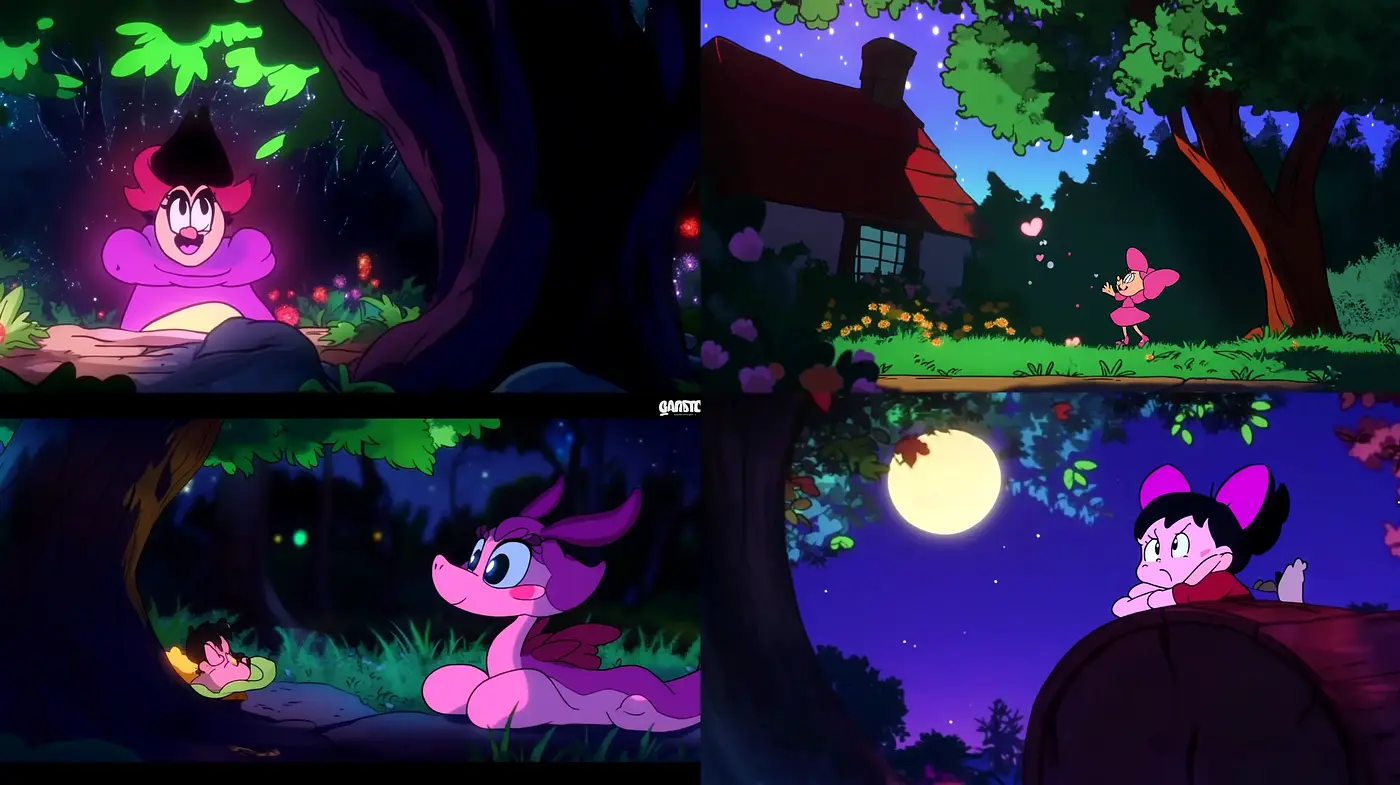 Enchanted Nocturne: A Whimsical Nighttime Animation Style - Midjourney sref style