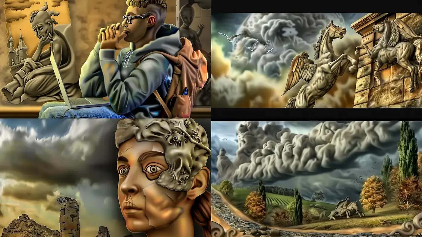 Surreal and Dramatic Compositions with Classical Elements - Midjourney sref style