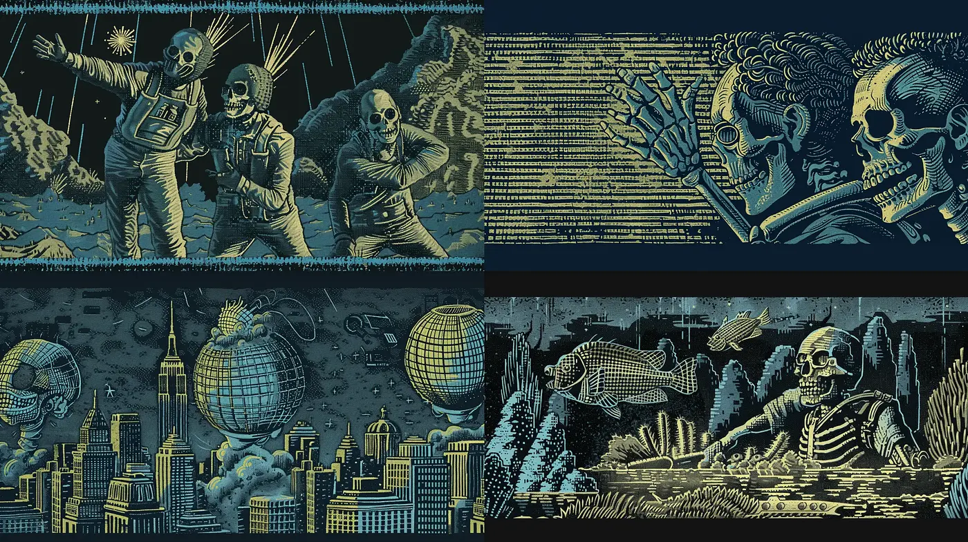 Eerie Celestial Voyage in Monochromatic Etching - Midjourney sref style