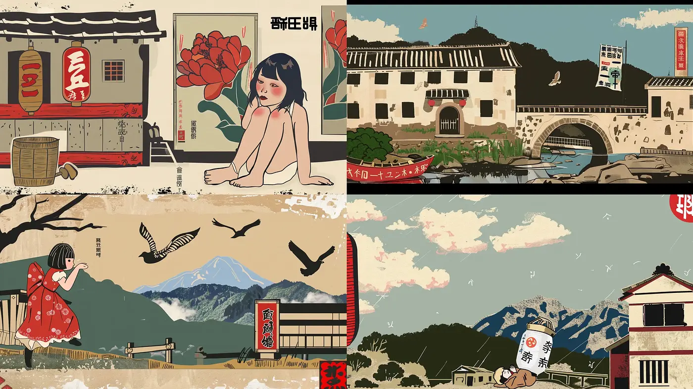 Modern Interpretation of Traditional Japanese Woodblock Prints - Midjourney sref style
