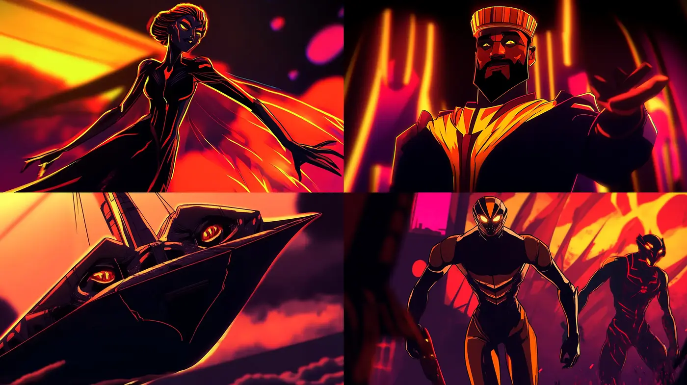 Ethereal Neon Dreamscape in Stylized Silhouette - Midjourney sref style