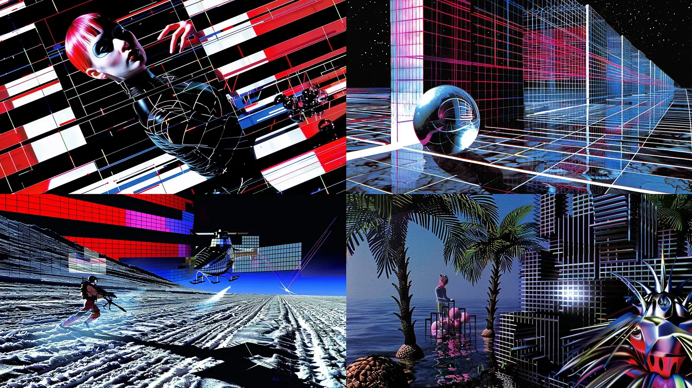 Futuristic Neon Gridscapes: The Synthesis of Retro Cyberpunk Aesthetics and Modern Digital Art - Midjourney sref style