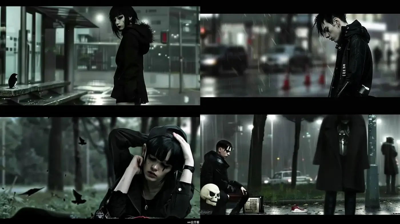 Dark, atmospheric, and moody visual style with underlying themes of urban isolation - Midjourney sref style