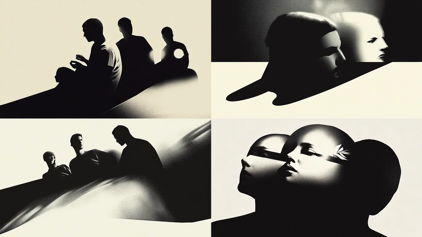 Dramatic Noir Silhouettes with Strong Contrasts and Textured Shadows - Midjourney sref style