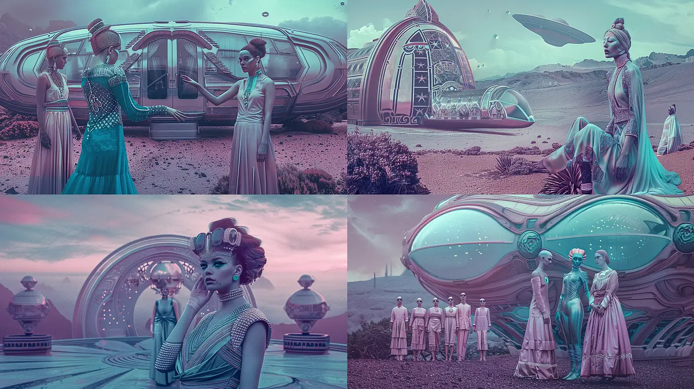 Ethereal Twilight: Pastel Dreams Merging Sci-Fi with Art Nouveau Elegance - Midjourney sref style