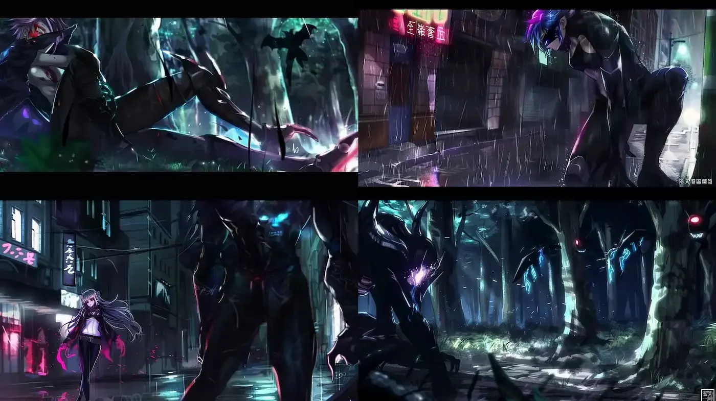 Futuristic Cyberpunk with Dark Fantastical Elements - Midjourney sref style