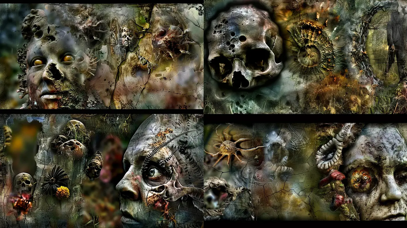Eerie Surrealist Visions in Dark Organic Hues - Midjourney sref style