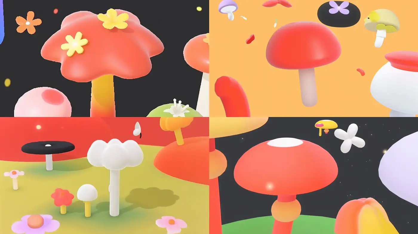 Dreamy Pastel Fantasy: A Mushroom Wonderland with Soft Textures and Warm Tones - Midjourney sref style