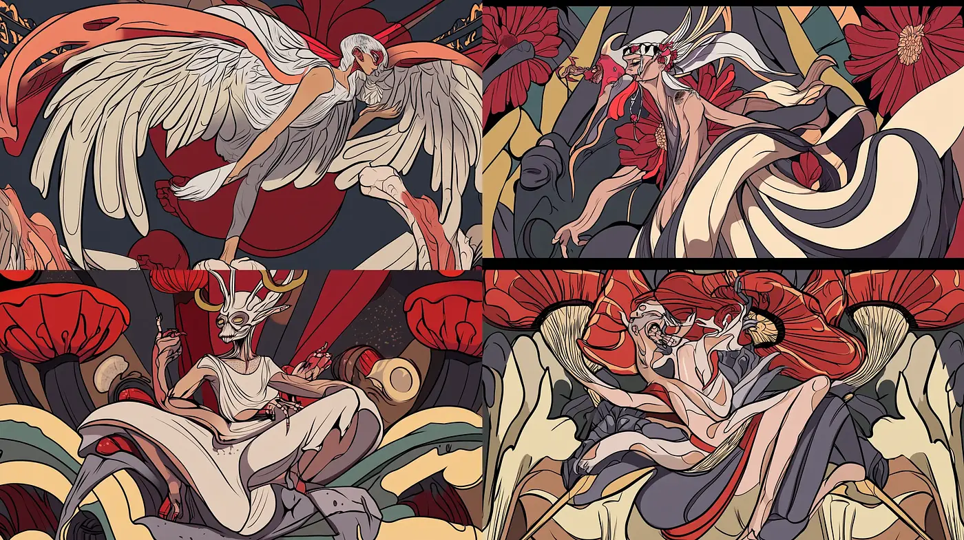 Mythos in Strokes of Art Nouveau and Comic Fusion - Midjourney sref style