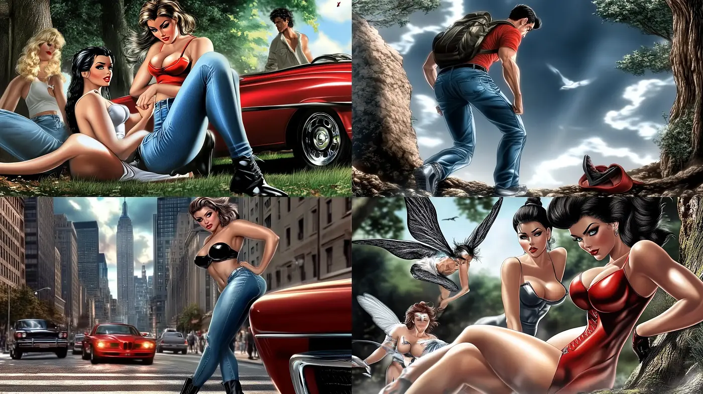 Pastiche of Classic American Pin-up and Superhero Comics - Midjourney sref style
