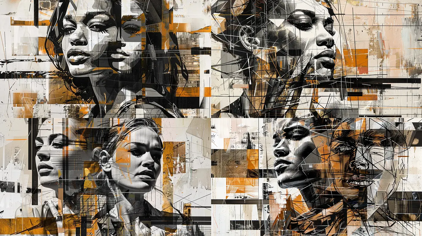 Abstract Industrial Fusion with Monochromatic Portraiture - Midjourney sref style