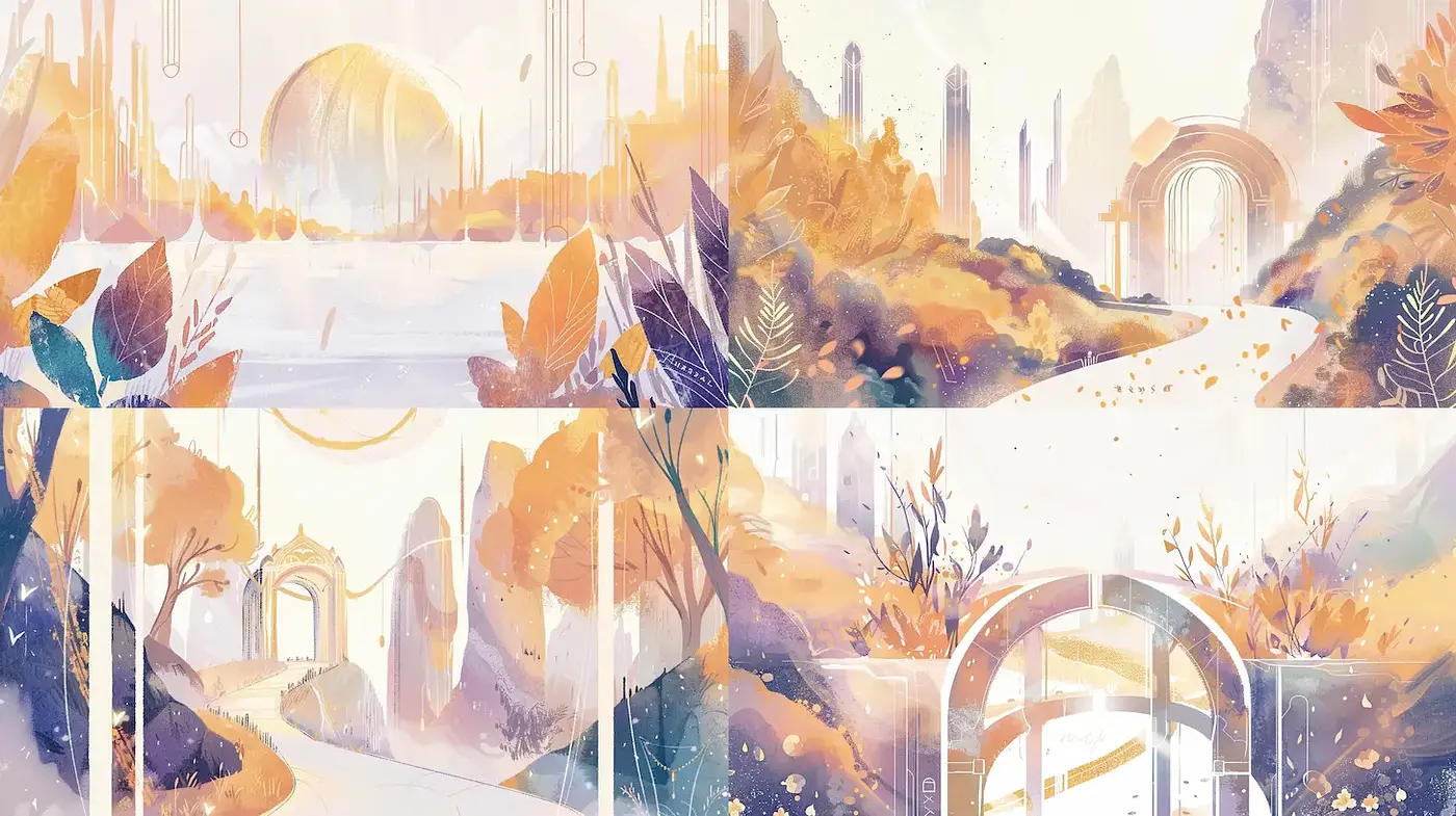 Ethereal Landscapes with Minimalist Elements and a Dreamlike Quality - Midjourney sref style