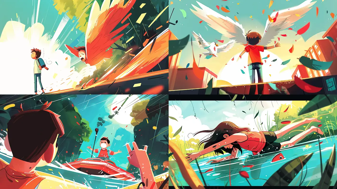 Dynamic Brushstroke Narratives in a Vivid Animated Tableau - Midjourney sref style