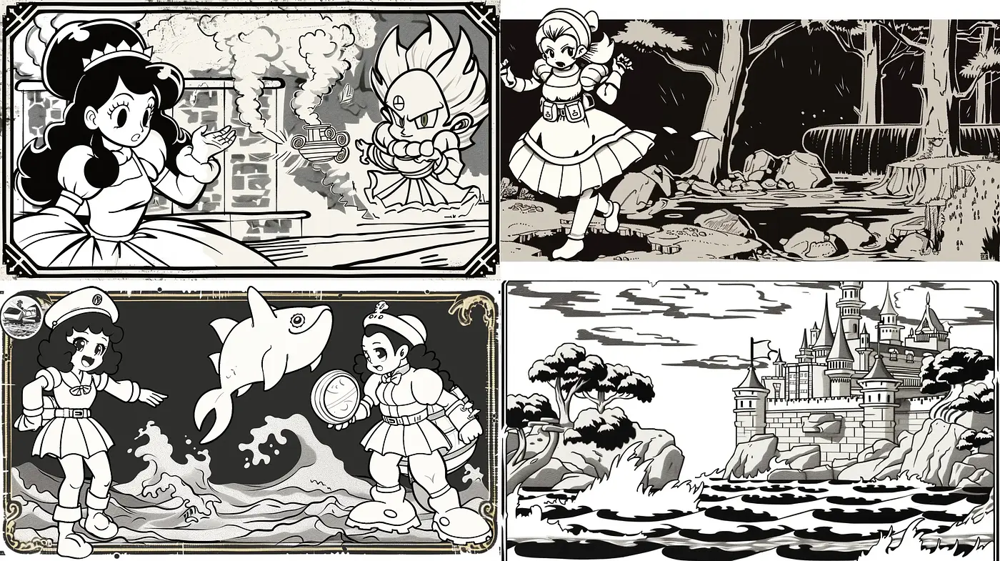 Monochromatic Manga-Inspired Fantasia - Midjourney sref style