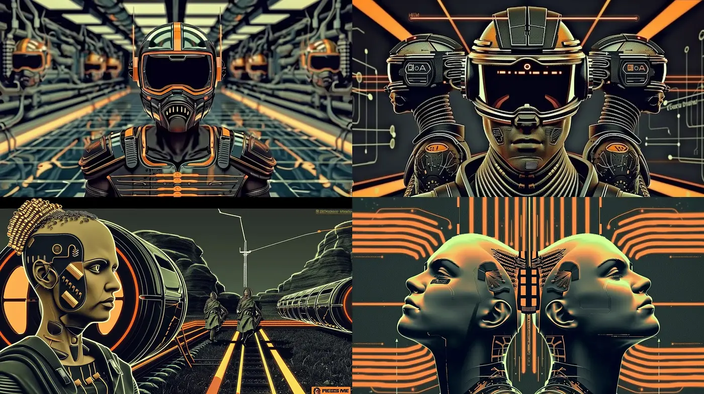Cybernetic Visions: A Blend of Retro Futurism and High-Tech Aesthetics - Midjourney sref style