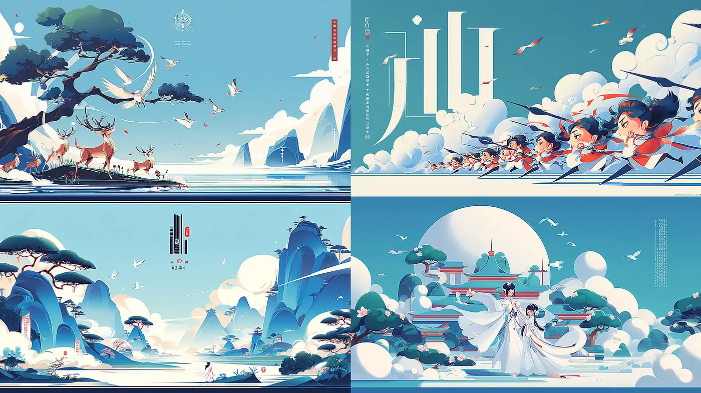 Serene and Harmonious Landscape with Cultural Elements - Midjourney sref style