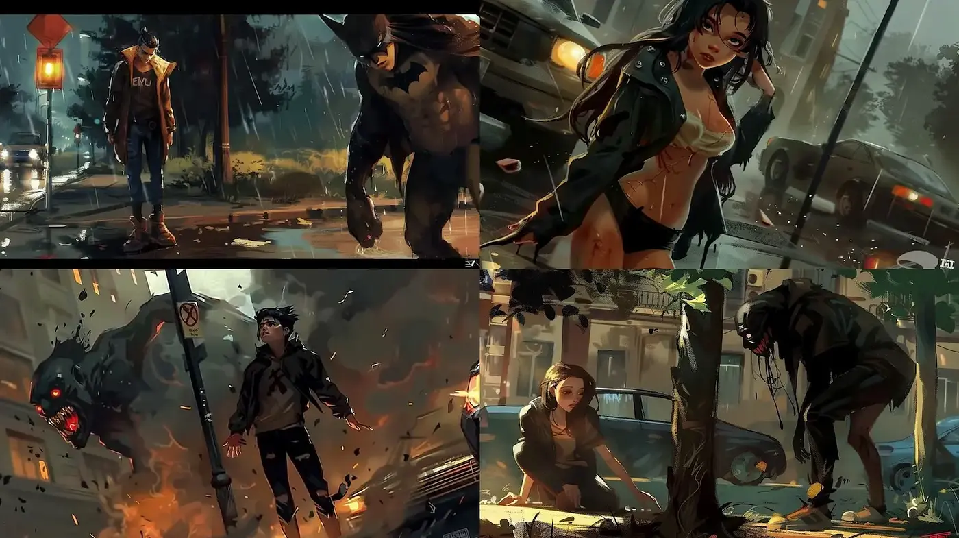 Dynamic Urban Fantasy with Dark Undertones - Midjourney sref style