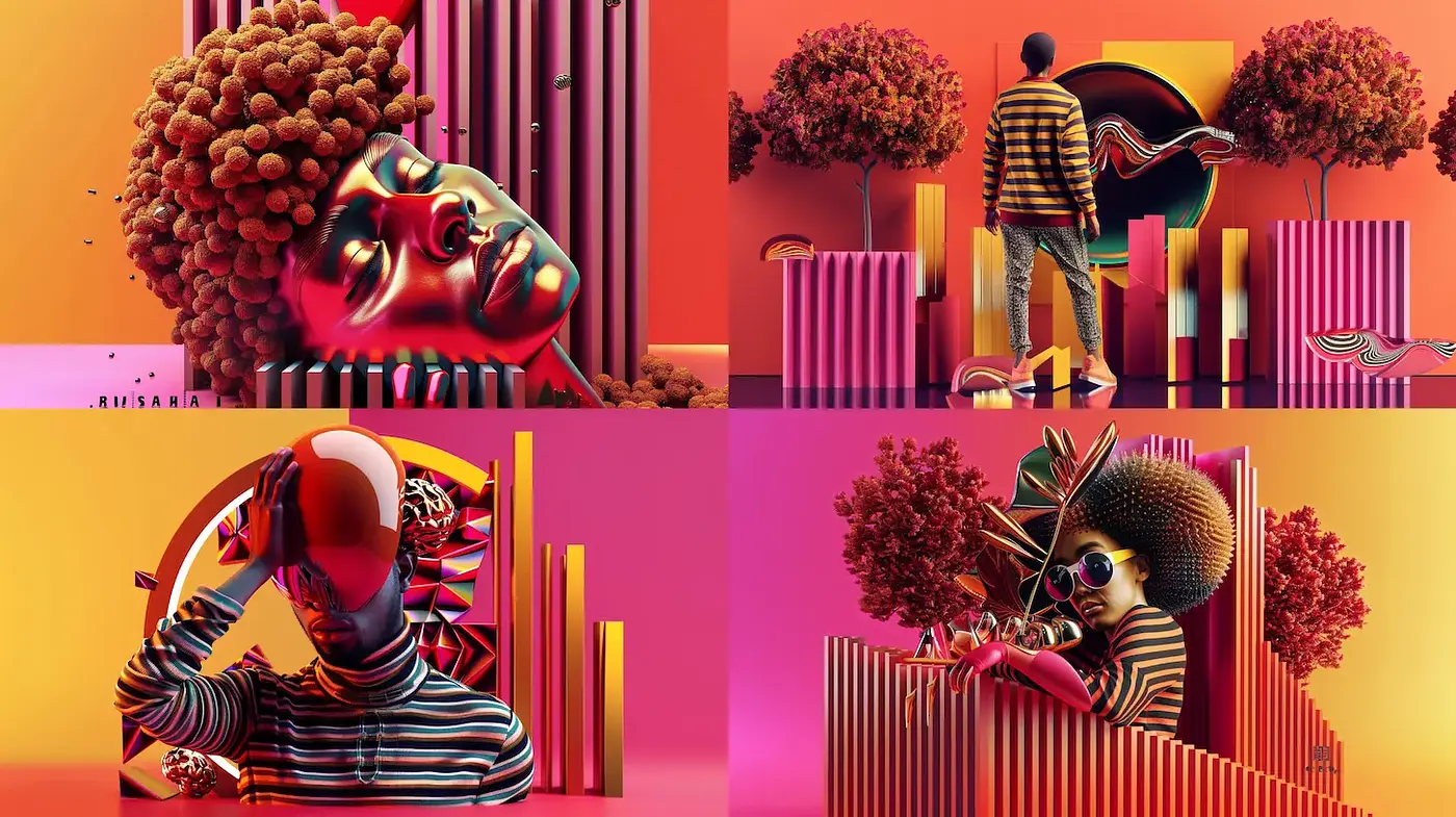 Dynamic and Colorful 3D Renderings with Pop Art Influences - Midjourney sref style