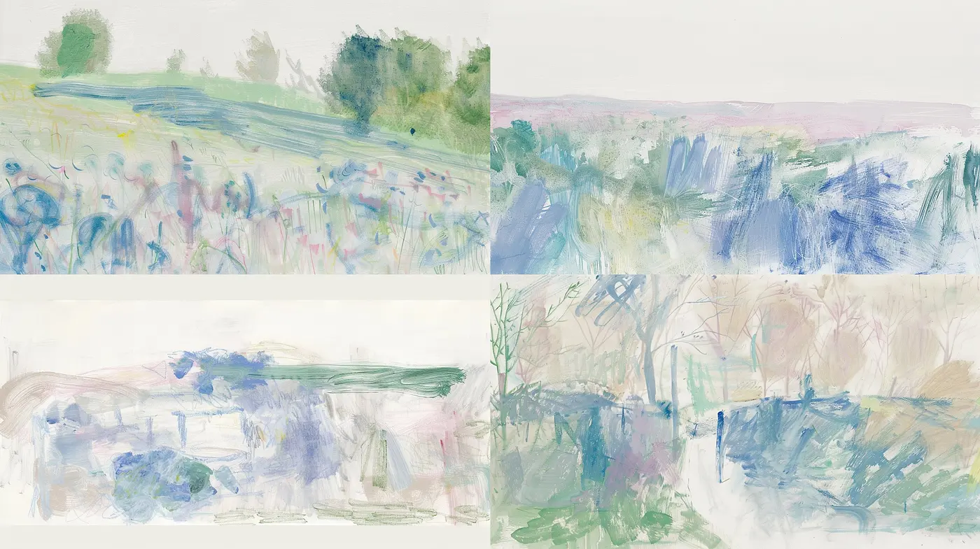 Whimsical Brushwork and Soft Pastel Landscapes: A Consistent Vision in Variance - Midjourney sref style