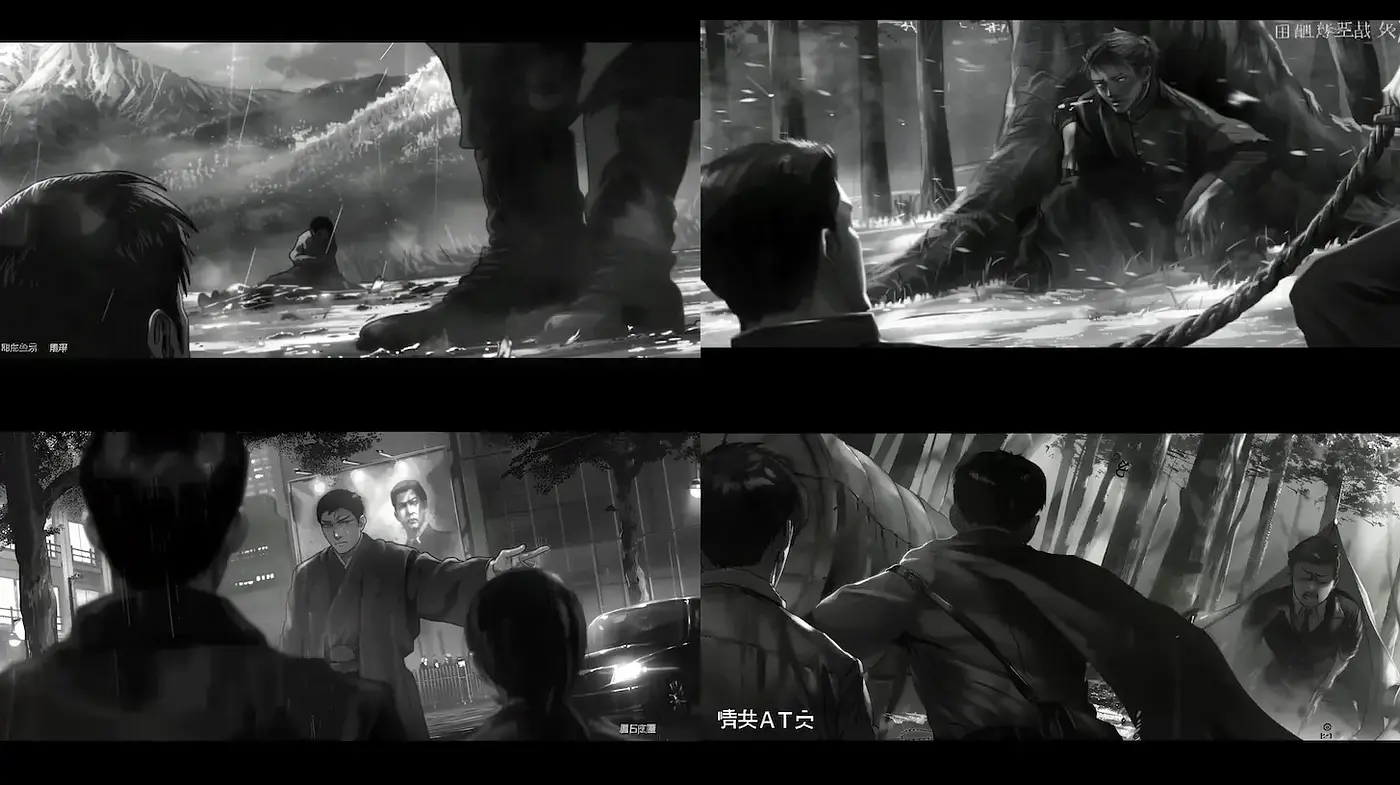 Dark and Dramatic Monochrome Narrative with a Cinematic Touch - Midjourney sref style