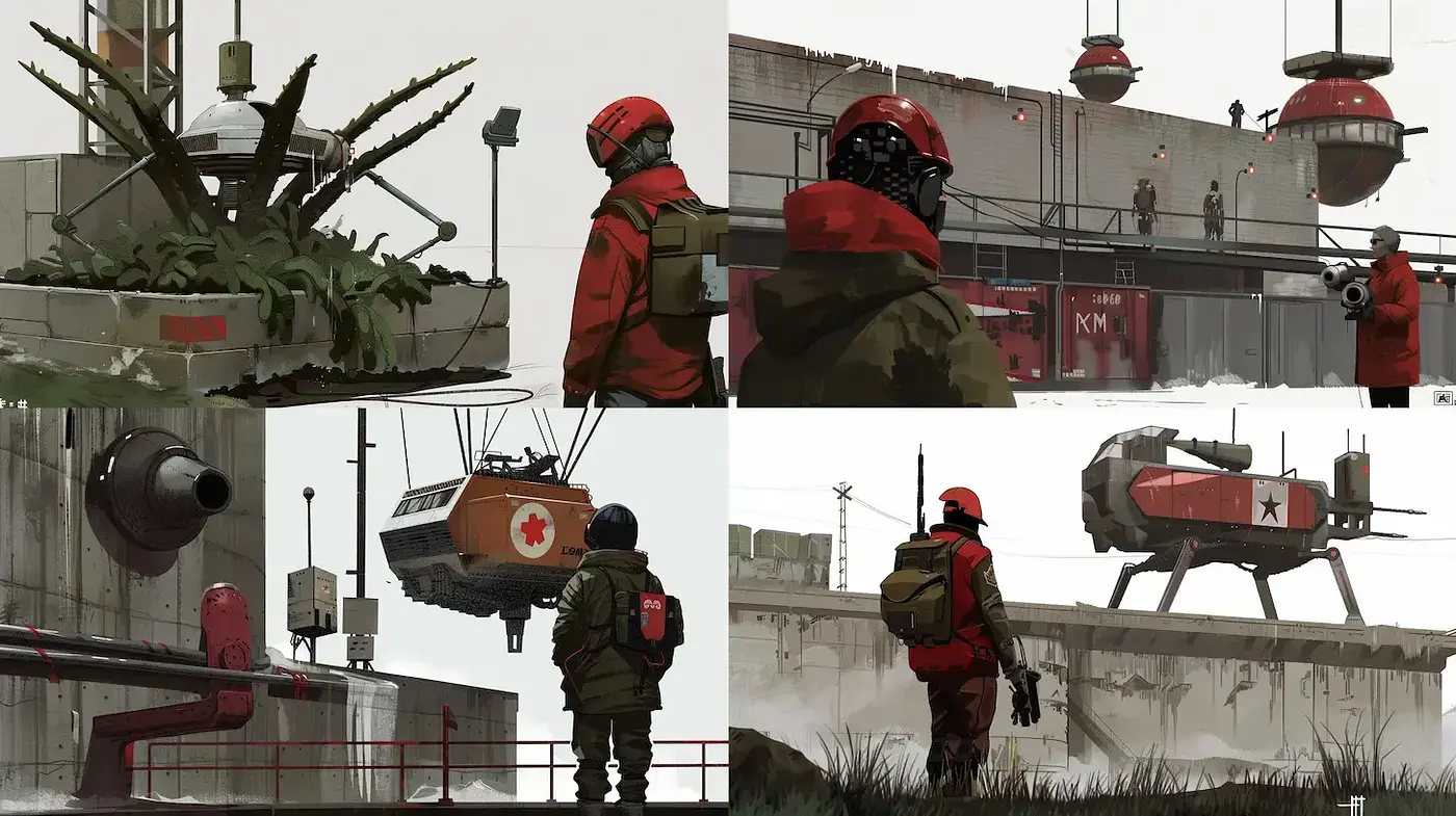 Futuristic Dystopian Landscapes with Military Influences - Midjourney sref style