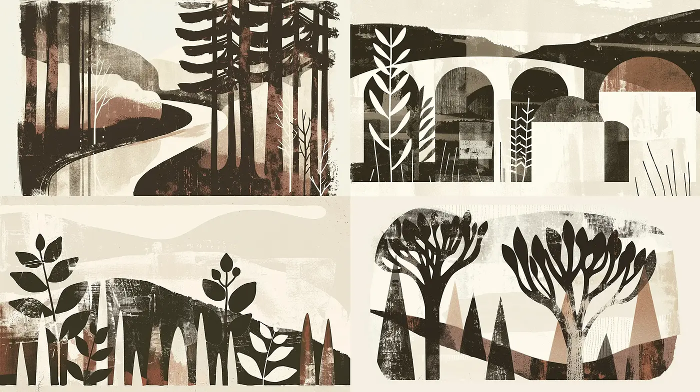 Abstract Natural Forms with a Nostalgic Sepia-toned Palette - Midjourney sref style
