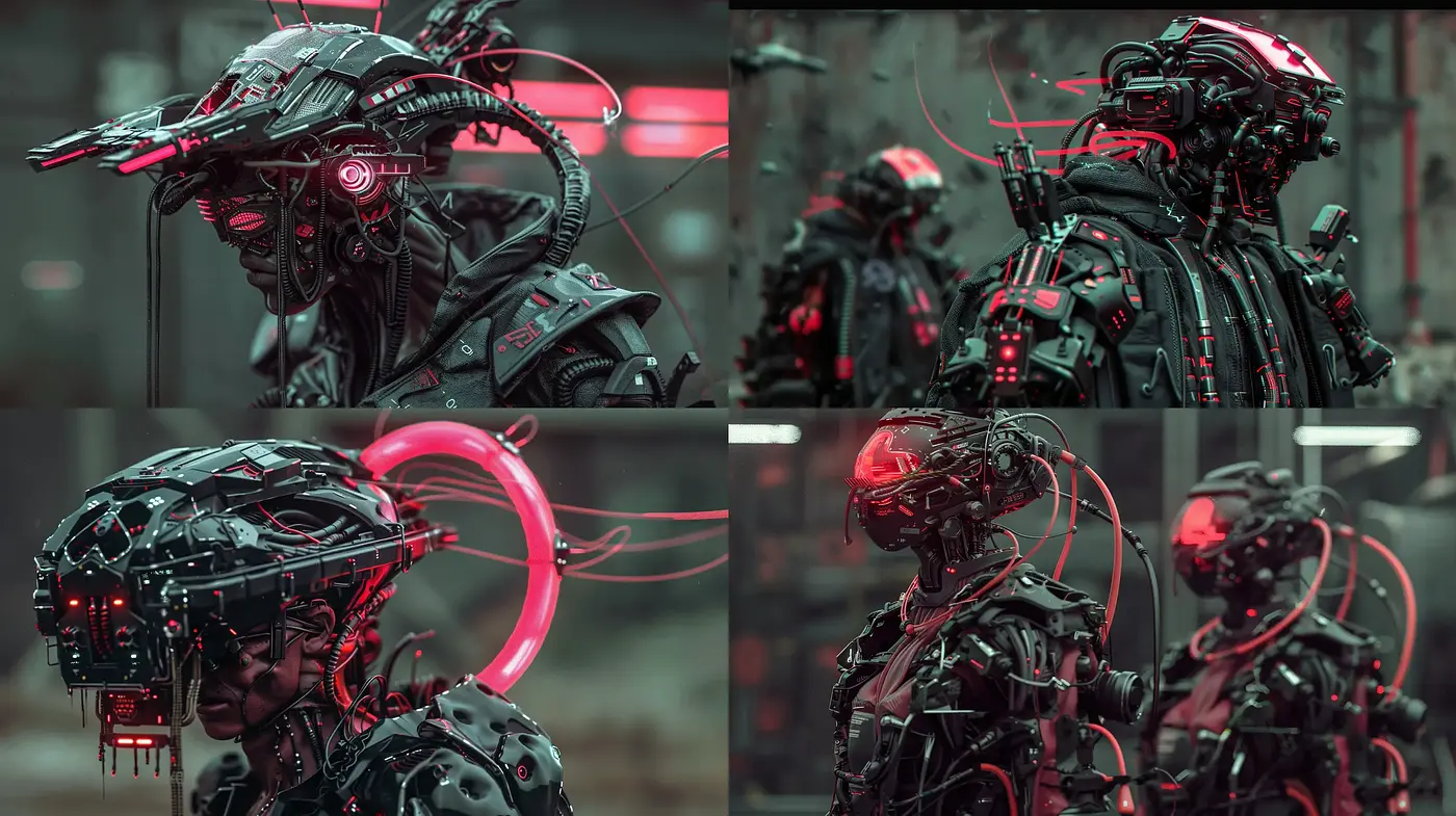 Cyber-Noir Synthesis: A Fusion of Dark Tech Ambiance and Neon Accents - Midjourney sref style