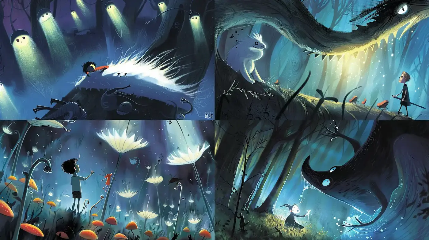 Whimsical and Enchanting Forest Scenes with a Playful Touch - Midjourney sref style