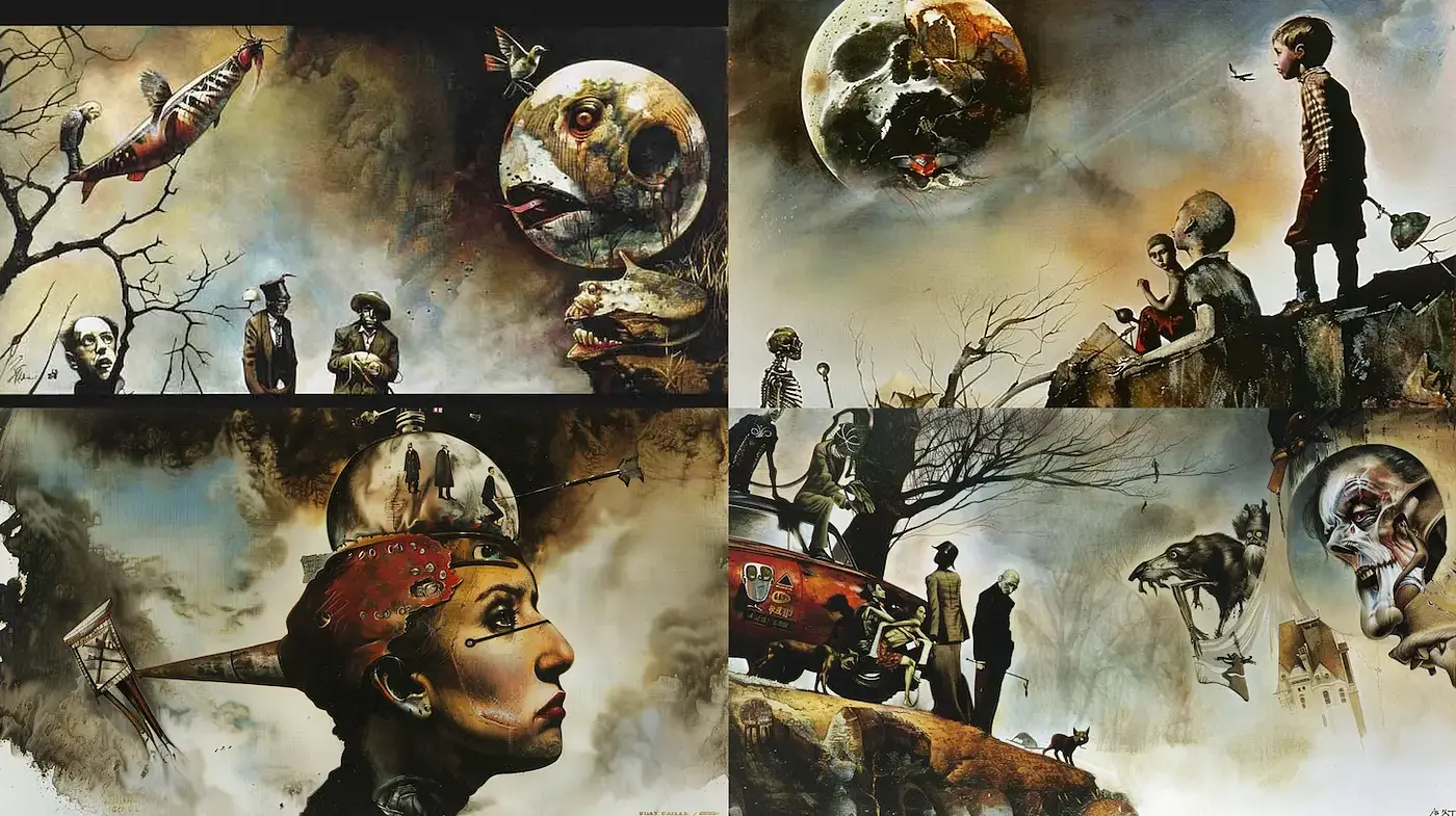 Surreal and Evocative Imagery with a Touch of the Macabre - Midjourney sref style