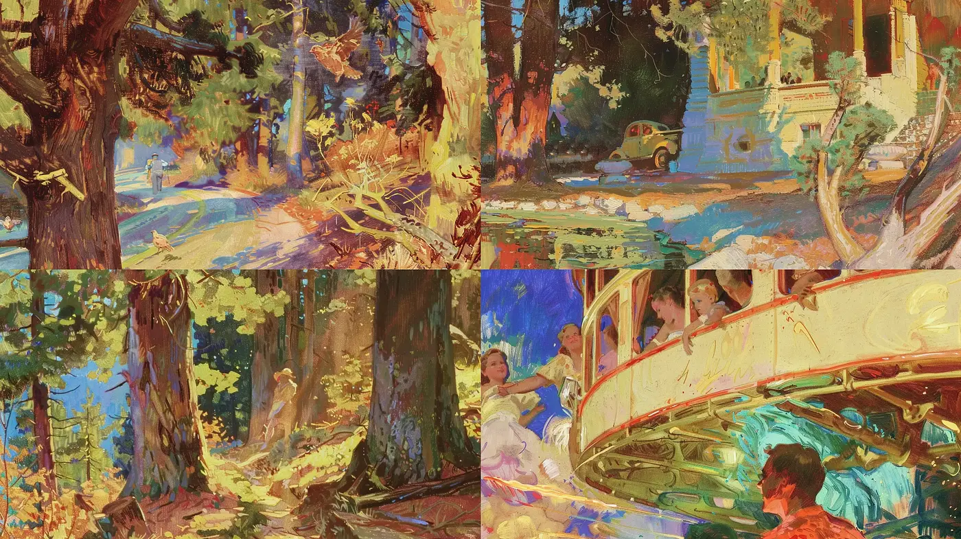 Luminous Impasto Brushwork in En Plein Air Settings - Midjourney sref style