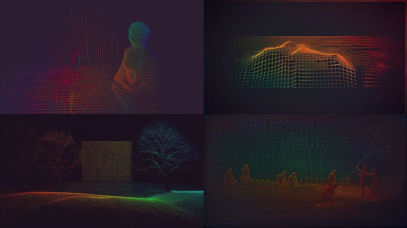 Neon Gridscape: A Synthesis of Digital Weave and Luminous Hues - Midjourney sref style