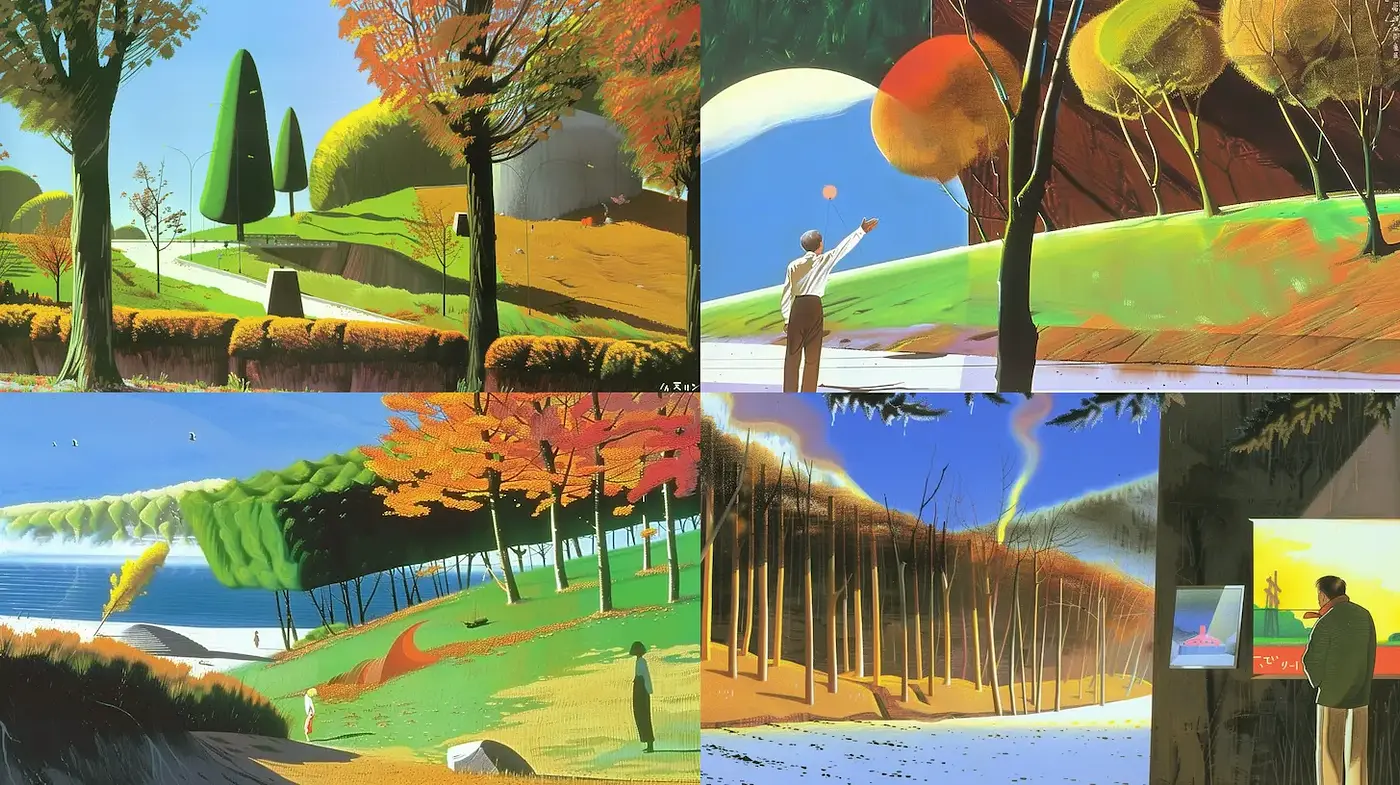 Vibrant and Stylized Landscapes with a Contemporary Touch - Midjourney sref style