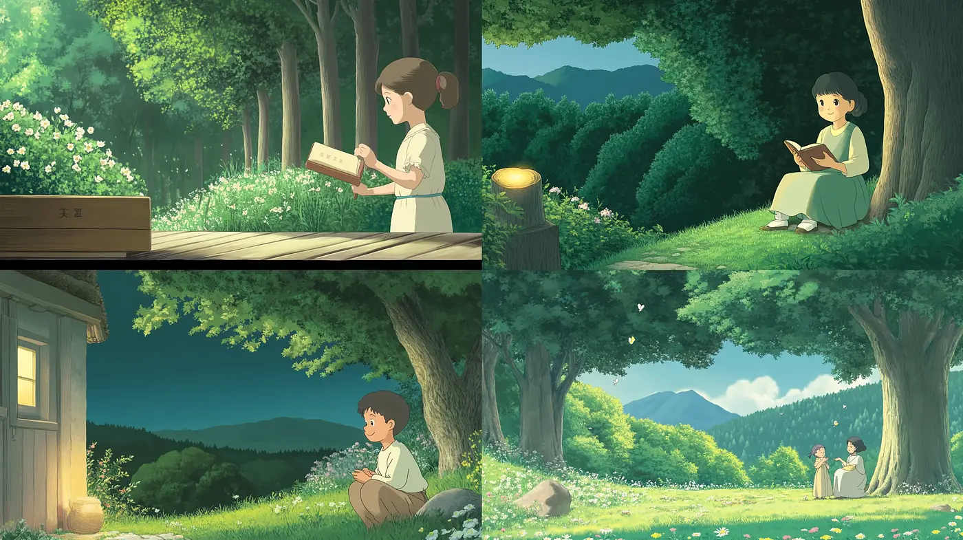 Tranquil Tales of Pastoral Life: Homage to Serene Anime Landscapes - Midjourney sref style