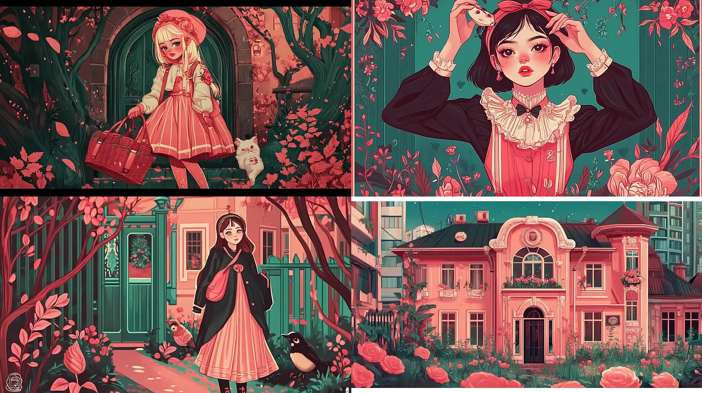Rosy Hues and Dreamy Illustrative Nostalgia - Midjourney sref style