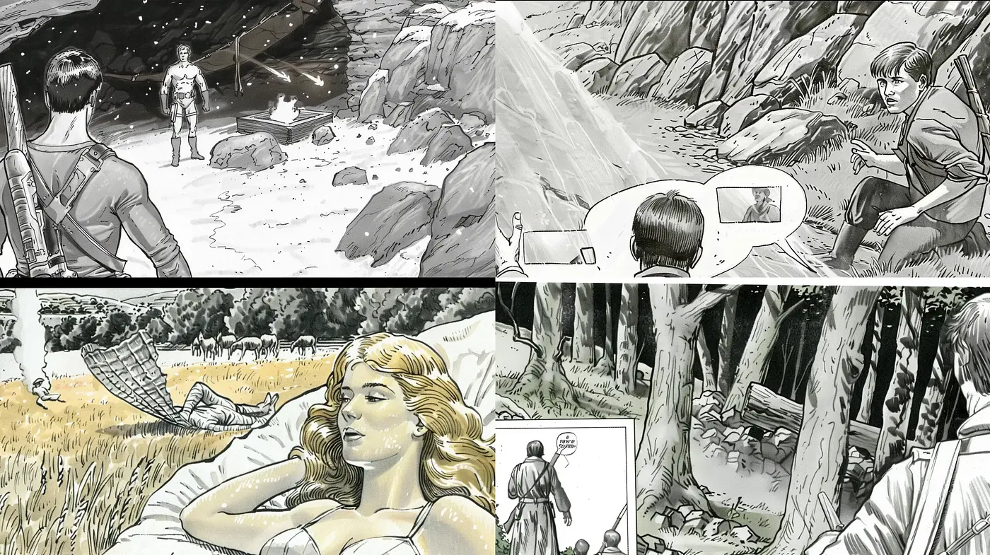 Monochromatic Nostalgia: A Homage to Classic Comic Book Illustrations - Midjourney sref style