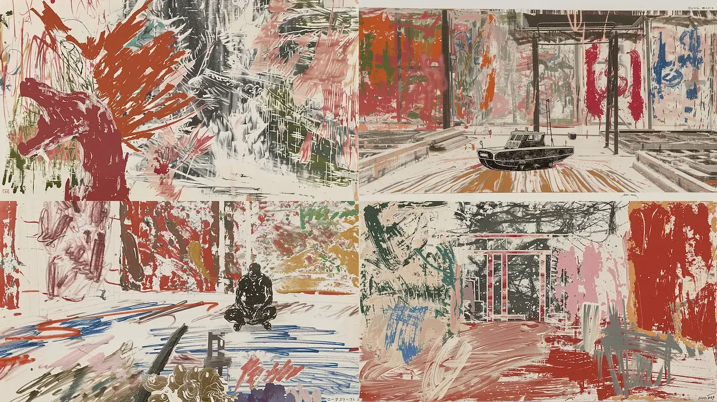 Energetic Abstract Landscapes with a Splash of Emotion - Midjourney sref style